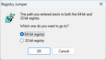 Registry Jumper 64-bit/32-bit registry prompt